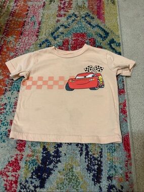 Disney Peach Short Sleeve Tee with Red Lightning McQueen Graphic